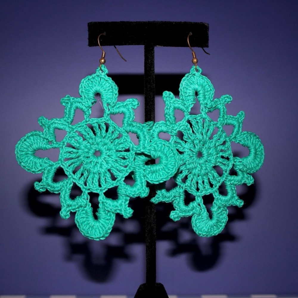 Elegant Teal Crochet Earrings